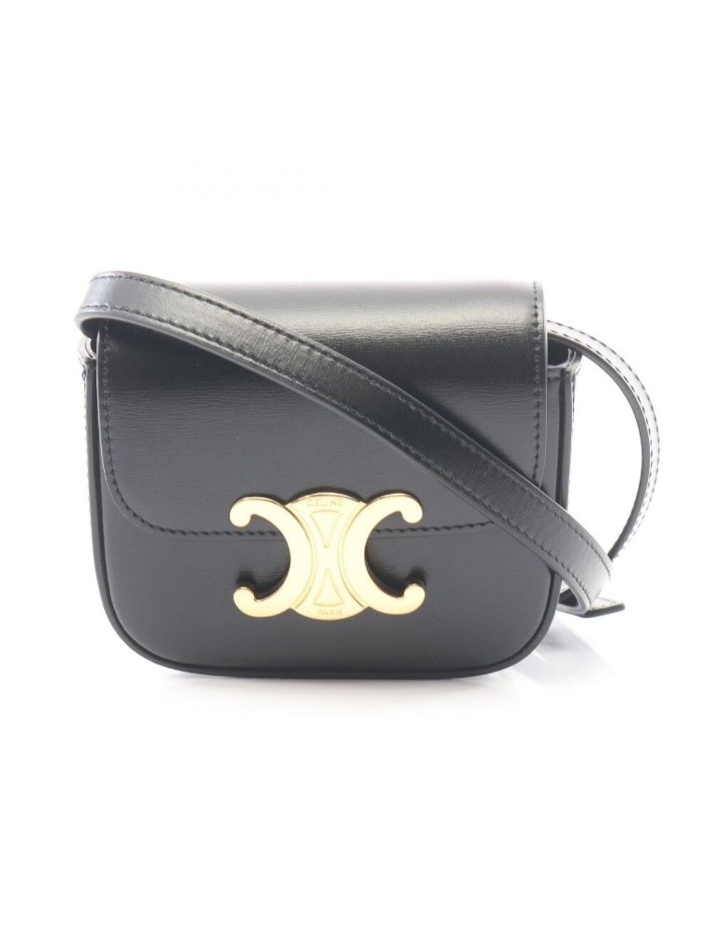 Celine Shoulder Bag Mini Claude Triomphe Black Leather